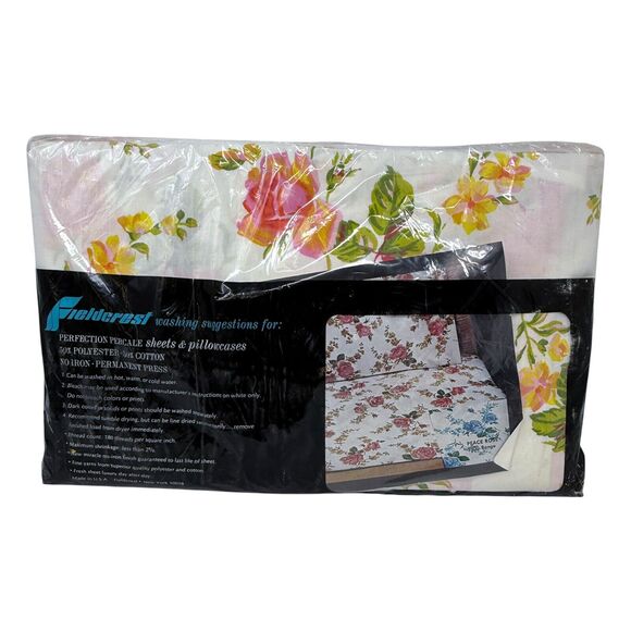 Vintage New‎ Fieldcrest Pink Orange Peace Rose Double Bottom Fitted Sheet 180TC - Picture 3 of 7